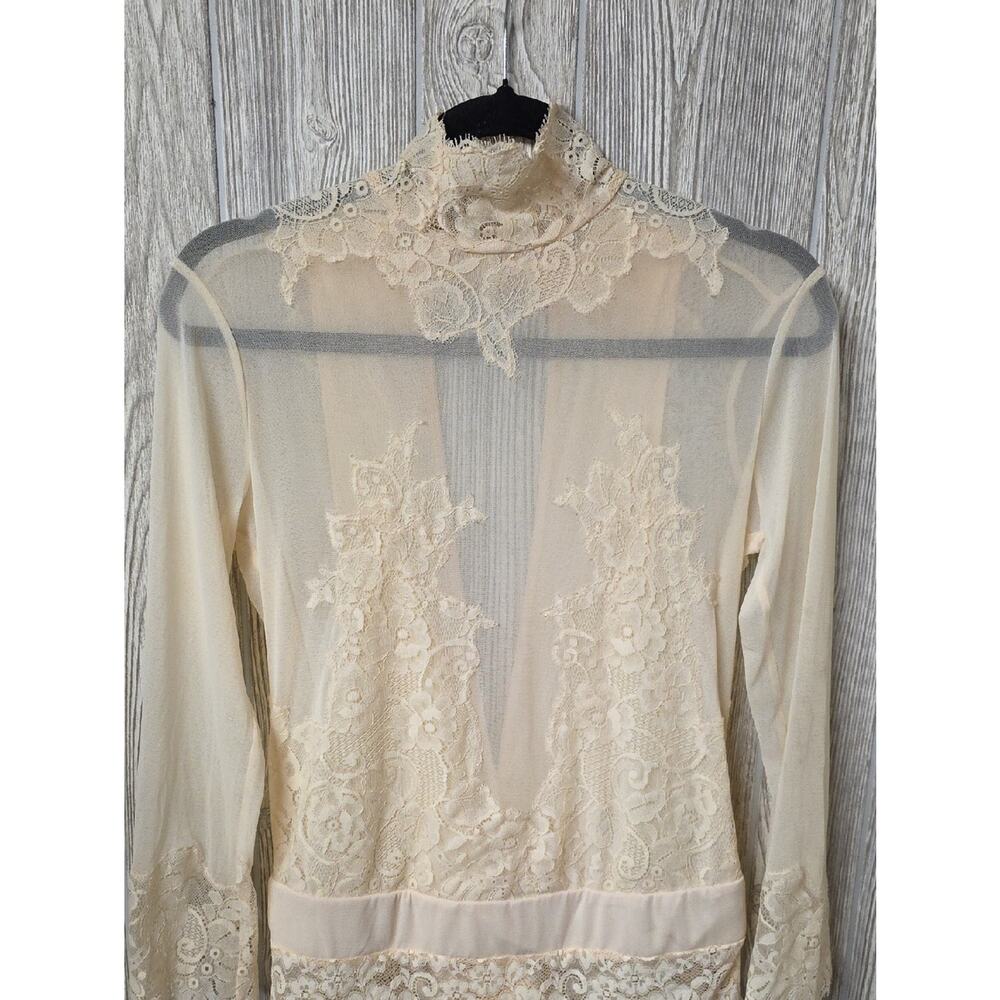 We Are HAH x Free People Take HAH Bow Reversible Bodysuit Cream Lace Womens L - Picture 2 of 12